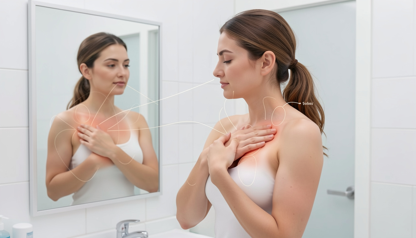 Breast cancer symptoms illustrated with common warning signs