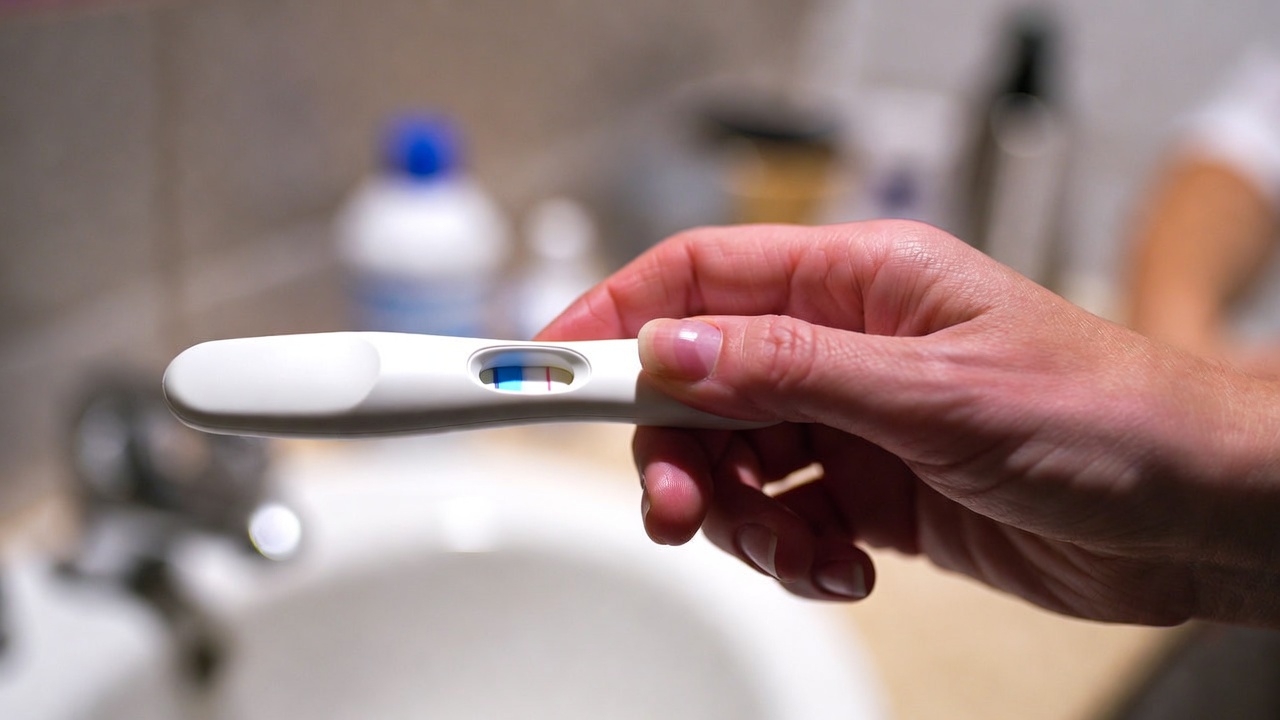 Positive pregnancy test showing a faint line indicating early pregnancy.