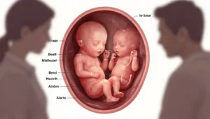 10 weeks gestation pregnancy showing fetal development inside the uterus