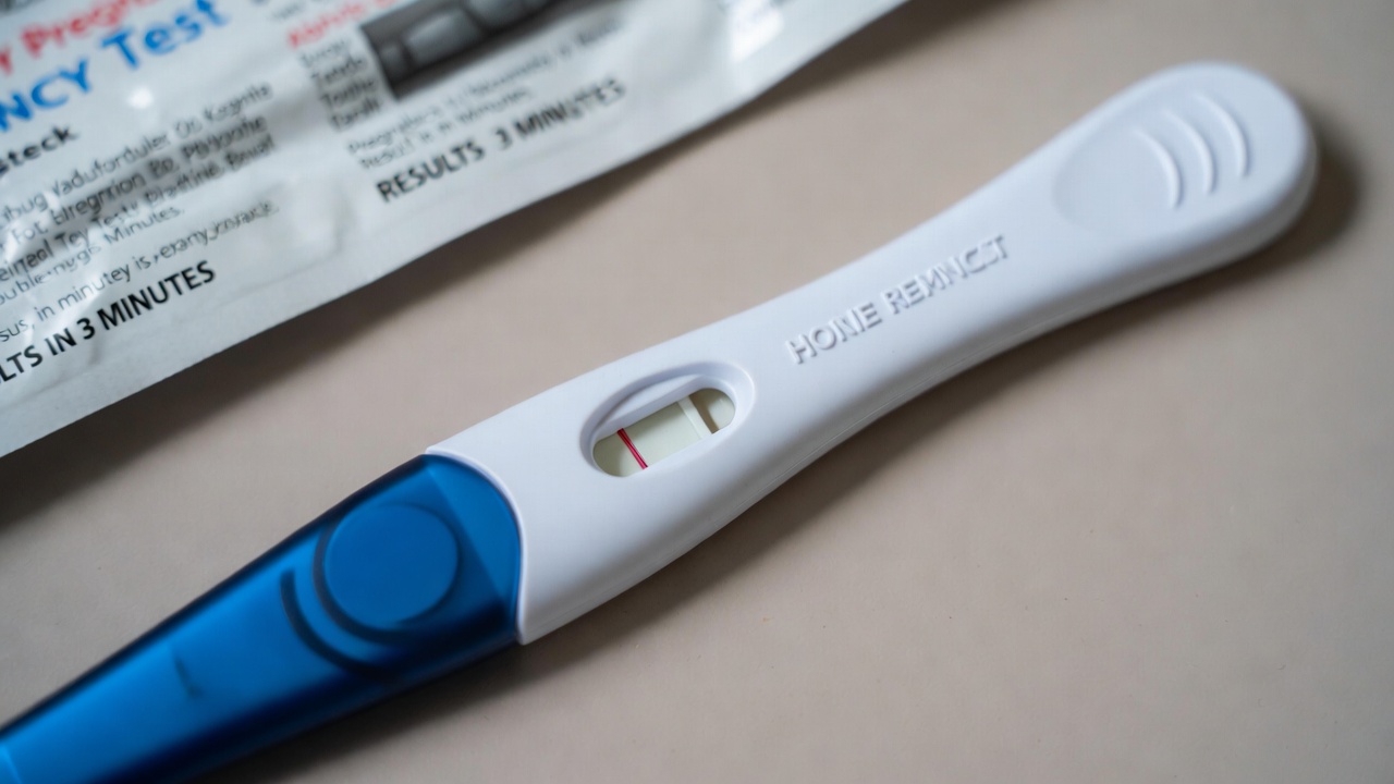 Home pregnancy test with a faint positive line indicating early pregnancy.