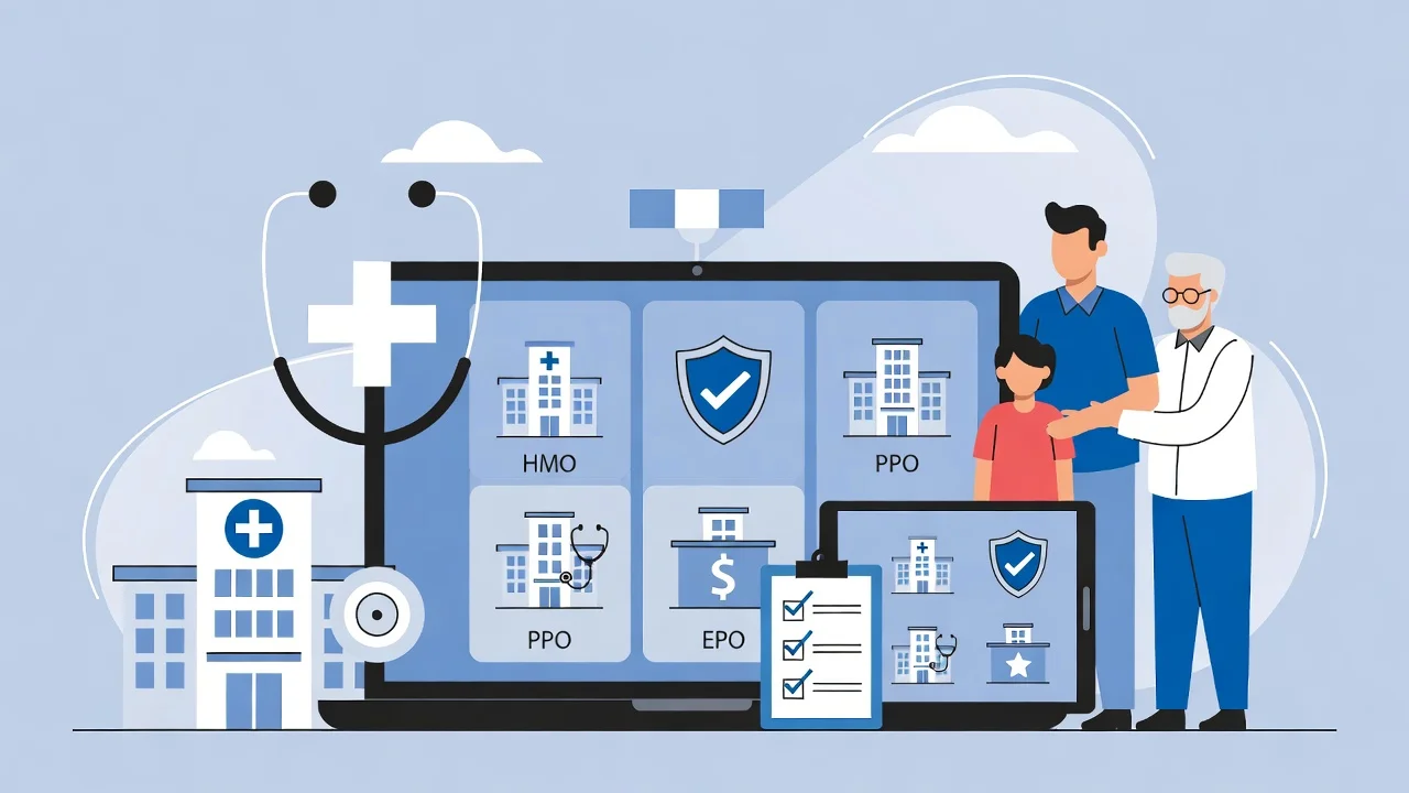 Family consulting doctor about Freedom Health Insurance coverage in a modern clinic